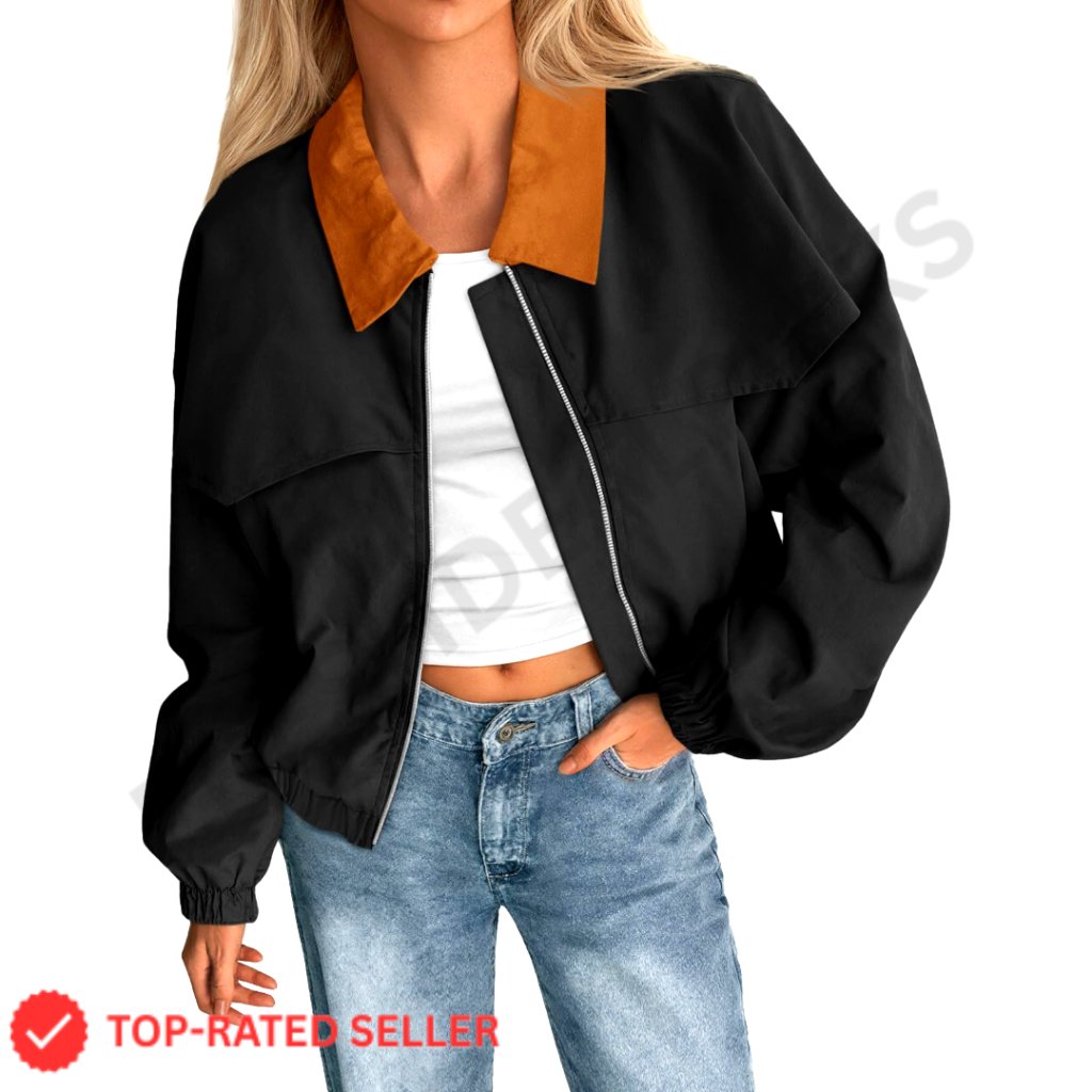 Cropped Barn Jacket Zip Up Oversized Bomber Lightweight Casual Utility Chic